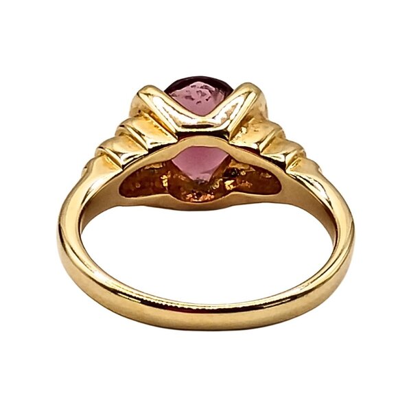 Women's Gold Plated Rubellite Toumaline Ring Size 10 Cocktail Statement Oval Cut - Picture 5 of 7